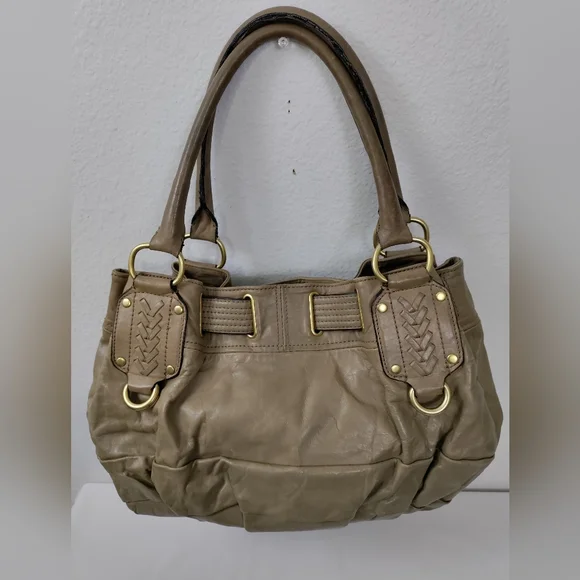 JUICY COUTURE Taupe Leather Satchel Shoulder Bag Handbag - Picture 3 of 12